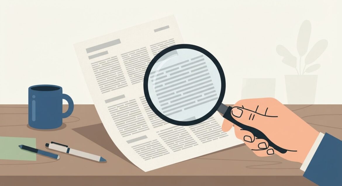 a magnifying glass revealing fine print on a document